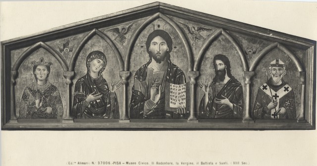 Alinari, Fratelli — Pisa - Museo Civico. Il Redentore, la Vergine, il Battista e Santi. (XIII Sec.) — insieme